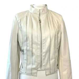 Bebe White Faux Leather Jacket- L